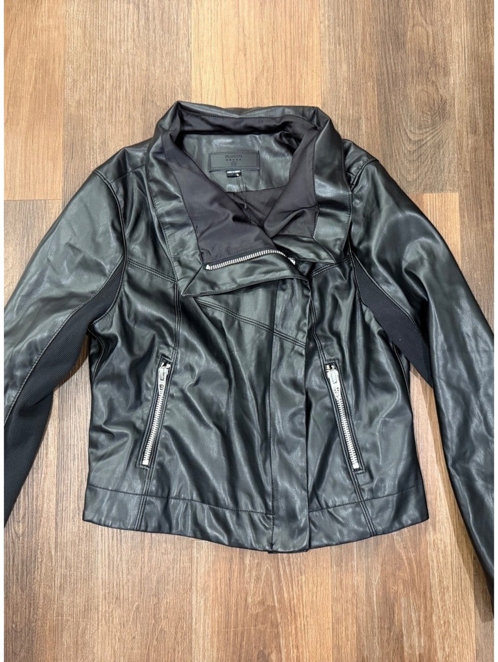 BLANKNYC Black Faux Leather Mixed Media Moto Jacket Women’s Size M